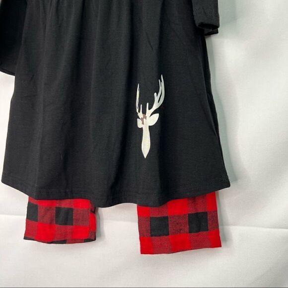 Holiday black dress with moose and red and black buffalo plaid pants 2 piece set - Picture 6 of 10